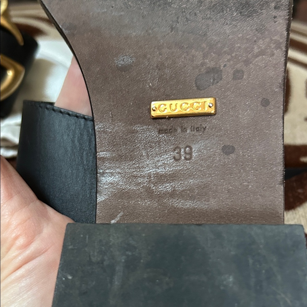 Gucci Black Marmont Sandals with Gold Heels - Picture 10 of 10